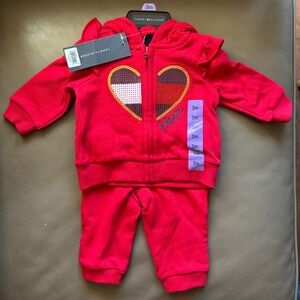Tommy Hilfiger Red ❤️ Heart Design Jacket/Hoodie and Sweatpants Set of 2